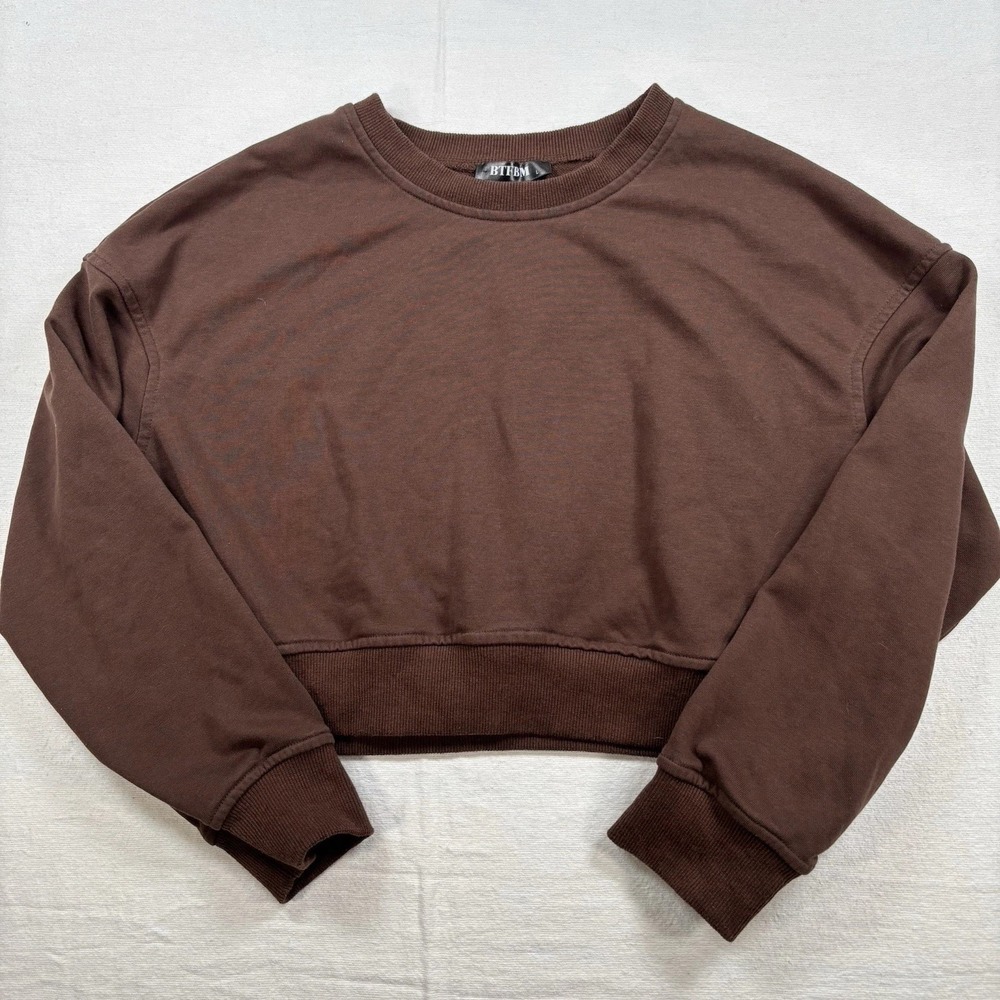 TBFMT Women's Size L Brown Cropped‎ Long Sleeve Pullover